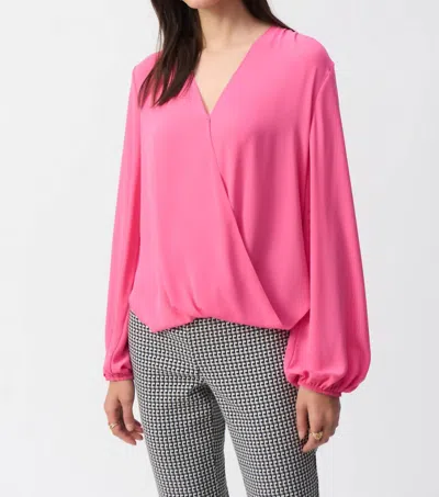 Joseph Ribkoff Faux Wrap Georgette Boxy Top In Bubble Gum Pink In Multi