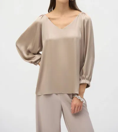 Joseph Ribkoff V-neck Puff Sleeve Satin Top In Dune In Brown