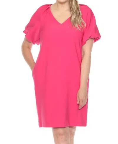 Joseph Ribkoff V-neck Puff Sleeve Shift Dress In Geranium In Pink