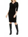 Joseph Ribkoff V-neck Ruched Bodycon Dress In Noir In Black