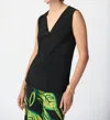 Joseph Ribkoff V-neck Sleeveless Satin Tank In Black In Black