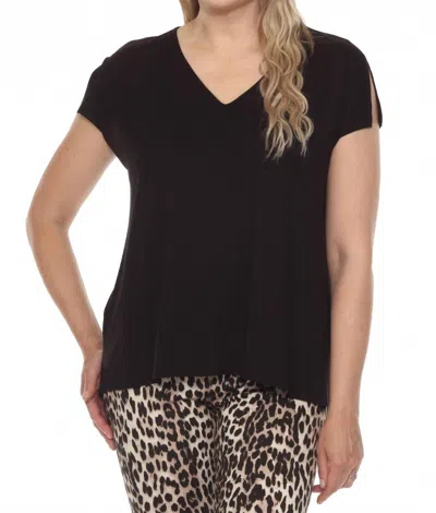 Joseph Ribkoff V-neck Split Sleeve Loose Fit Top In Black