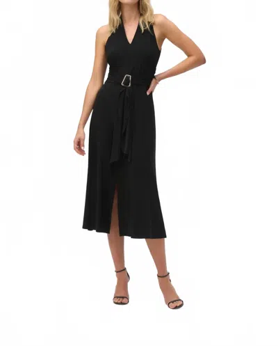 Joseph Ribkoff V-neck Waist Sash Fit And Flare Dress In Black