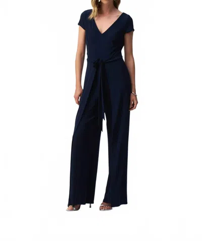 Joseph Ribkoff V-neck Wrap Front Wide Leg Jumpsuit In Midnight Blue