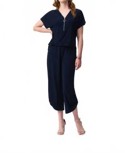 Joseph Ribkoff V-neck Zip Front Cropped Jumpsuit In Midnight Blue