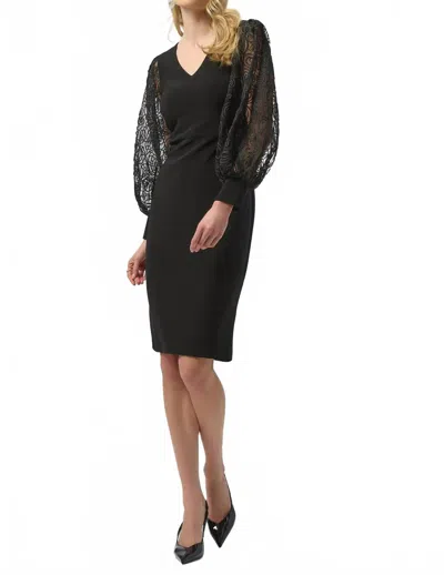 Joseph Ribkoff V-neckline Long Mesh Puff Sleeves Mini Dress In Black