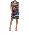Joseph Ribkoff V-neckline Shawl Collar Sleeveless Trapeze Dress In Black/multi In Multi