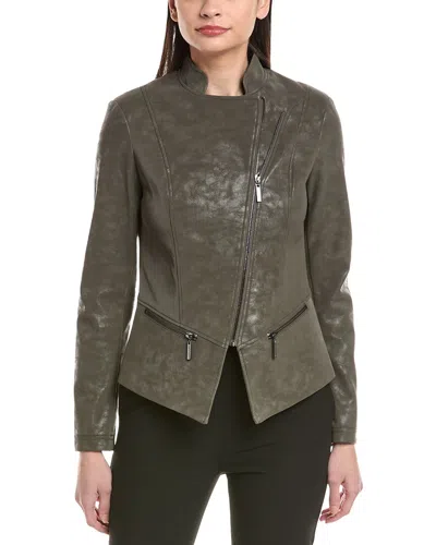 Joseph Ribkoff Vegan Leather Jacket In Green