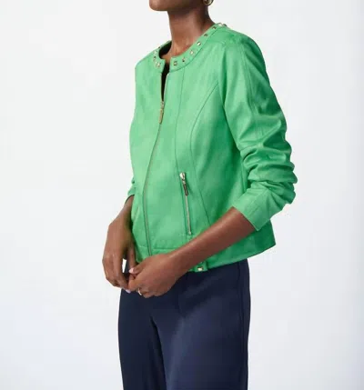 Joseph Ribkoff Vegan Leather Moto Jacket In Island Green