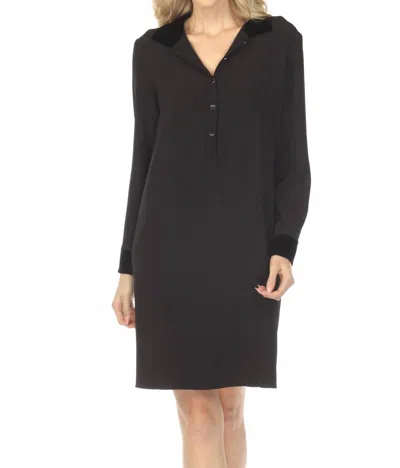 Joseph Ribkoff Velvet Collar Twill Shirt Mini Dress In Black