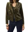 Joseph Ribkoff Velvet Knit Blazer In Khaki In Green
