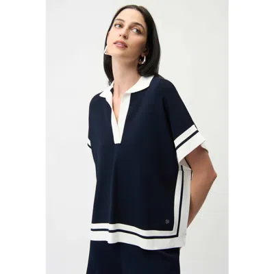 Joseph Ribkoff Viscose Blend Boxy Sweater With Stripe Detail In Blue