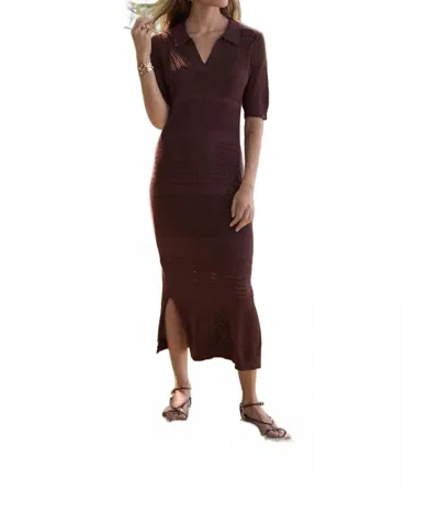 Joseph Ribkoff Perforated-knit Short-sleeve Midi Dress In Brown