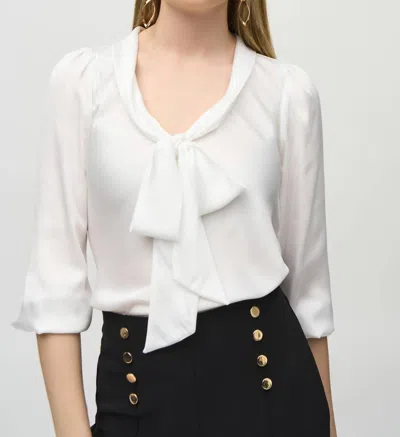 Joseph Ribkoff Vneck Bow Tie Pullover Top In Vanilla In White