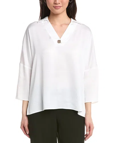 Joseph Ribkoff V-neck Brooch Top In White