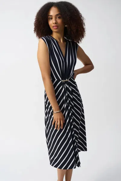 Joseph Ribkoff Silky Knit Stripe Fit And Flare Dress In Midnight Blue/vanilla In Multi