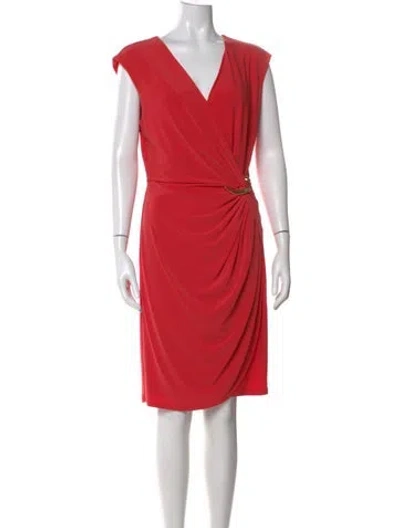 Pre-owned Joseph Ribkoff V-neck Knee-length Dress In Red
