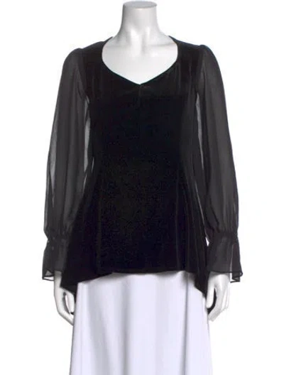 Pre-owned Joseph Ribkoff V-neck Long Sleeve Blouse In Black