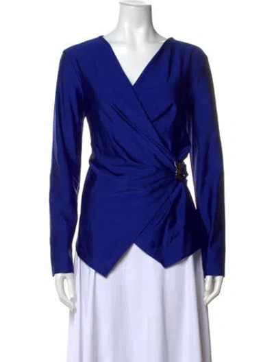 Pre-owned Joseph Ribkoff V-neck Long Sleeve Blouse In Blue