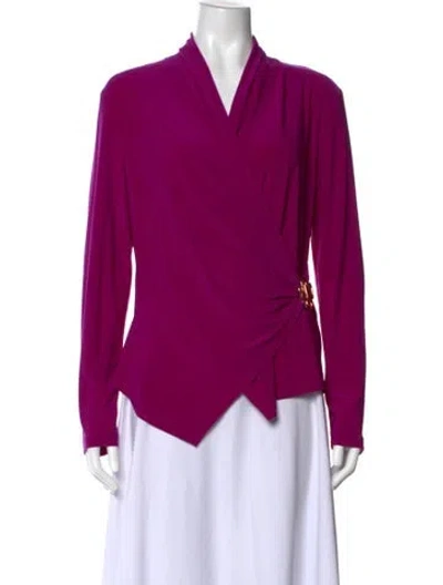 Pre-owned Joseph Ribkoff V-neck Long Sleeve Blouse In Purple