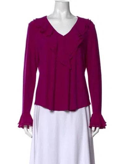 Pre-owned Joseph Ribkoff V-neck Long Sleeve Blouse In Purple