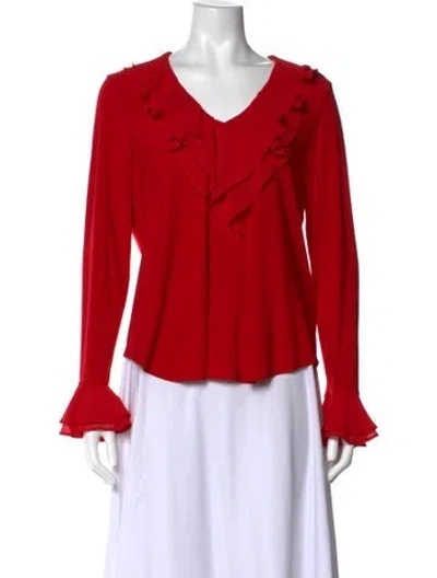 Pre-owned Joseph Ribkoff V-neck Long Sleeve Blouse In Red
