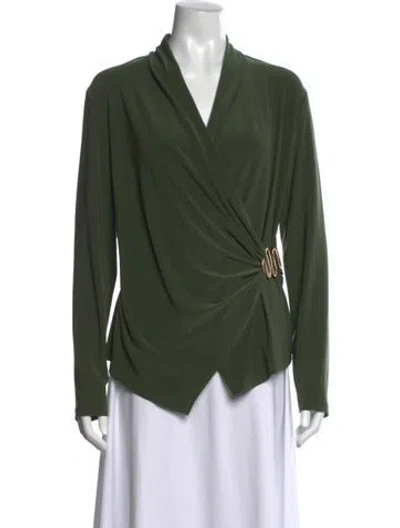 Pre-owned Joseph Ribkoff V-neck Long Sleeve Blouse W/ Tags In Green