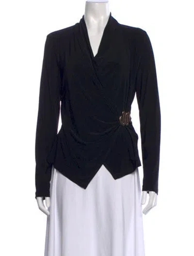 Pre-owned Joseph Ribkoff V-neck Long Sleeve Top In Black