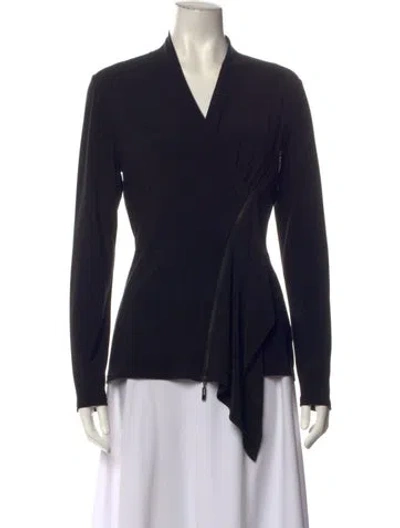 Pre-owned Joseph Ribkoff V-neck Long Sleeve Top In Black