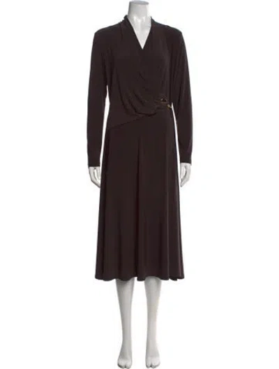 Pre-owned Joseph Ribkoff V-neck Midi Length Dress W/ Tags In Brown