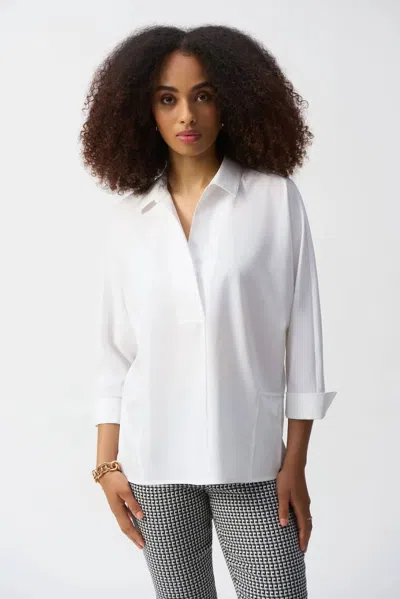Joseph Ribkoff V-neck Poplin Boxy 3/4 Sleeves Shirt In Vanilla In White