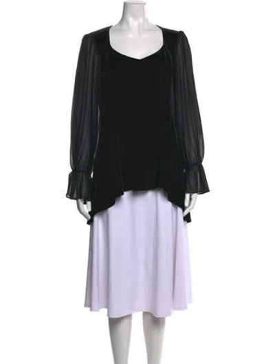 Pre-owned Joseph Ribkoff V-neck Three-quarter Sleeve Blouse In Black