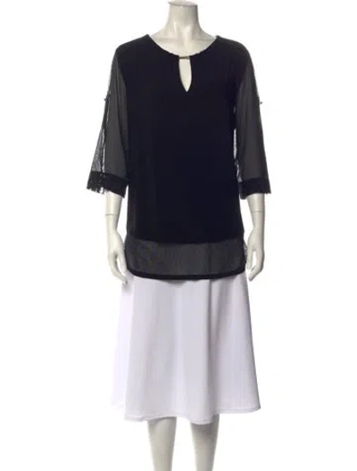 Pre-owned Joseph Ribkoff V-neck Three-quarter Sleeve Top In Black