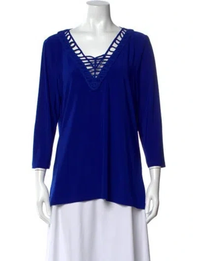 Pre-owned Joseph Ribkoff V-neck Three-quarter Sleeve Top In Blue