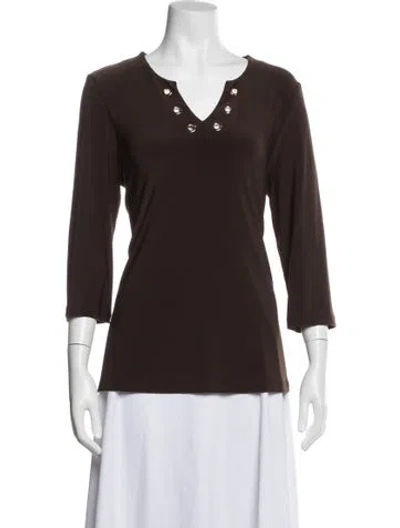 Pre-owned Joseph Ribkoff V-neck Three-quarter Sleeve Top In Brown