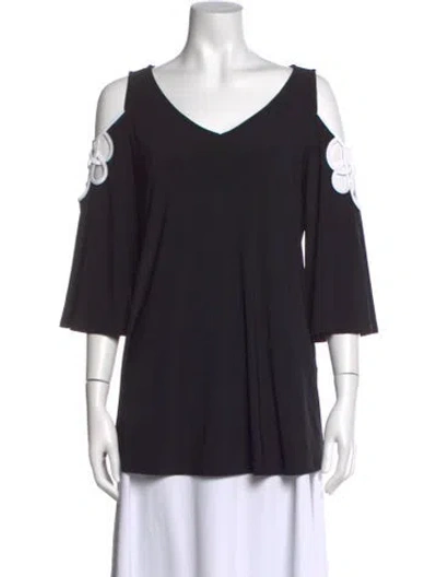 Pre-owned Joseph Ribkoff V-neck Three-quarter Sleeve Top W/ Tags In Black