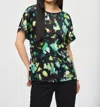 Joseph Ribkoff Watercolor Dolman Sleeve Top In Black/multi