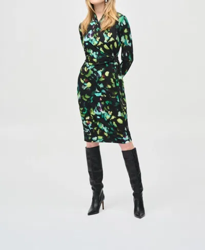 Joseph Ribkoff Watercolor Faux Wrap Sheath Dress In Black/multi