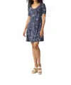 Joseph Ribkoff Wavy Print V-neck Short A-line Dress In Midnight Blue/vanilla In Blue