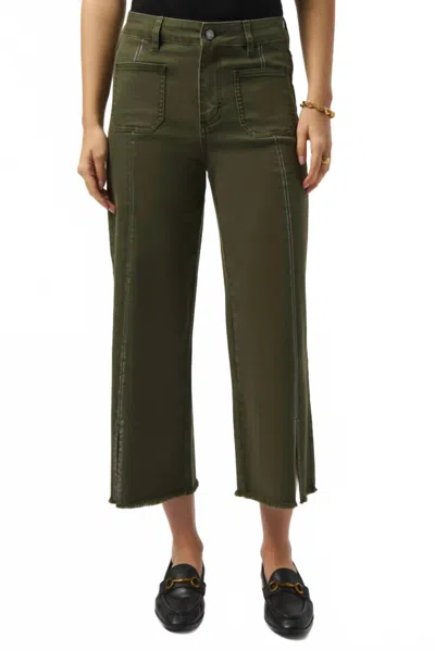 Joseph Ribkoff Wide Leg Crop Trousers With Embellished Front Seam In Avocado In Green