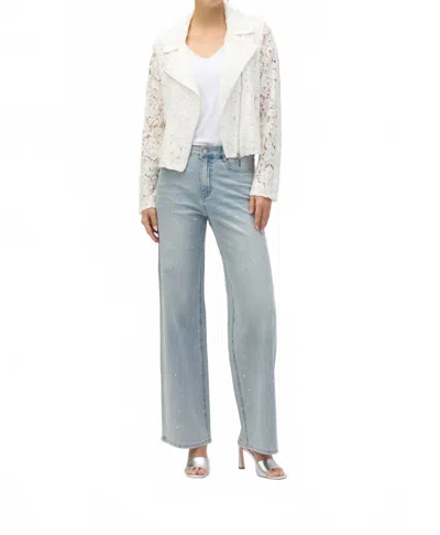 Joseph Ribkoff Wide-leg Mid-rise Jeans In Jean/crystals In Multi