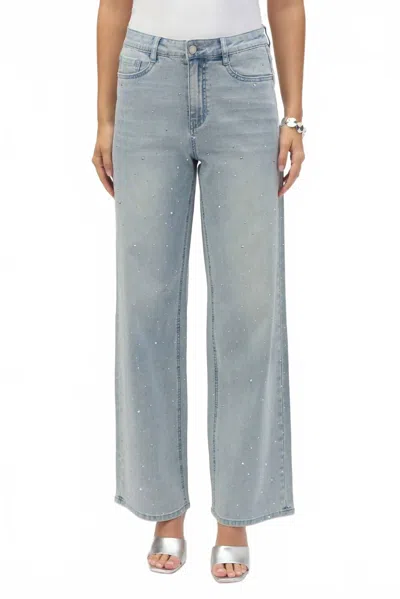 Joseph Ribkoff Classic Wide Leg Stretch Jeans With Crystals In Light Blue Denim In Multi