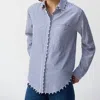 Joseph Ribkoff Striped Blouse With Pearl Details In Blue And White In Blue