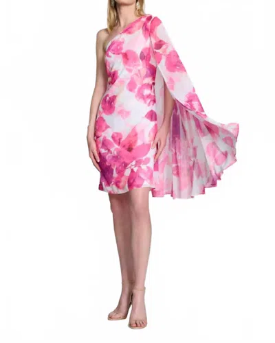 Joseph Ribkoff Women's Chiffon Floral One Shoulder Cape Dress In Vanilla Multi