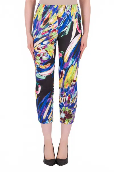 Joseph Ribkoff Women's Feather Print Knit Crop Pants In Black/royal/pink In Multi