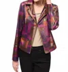Joseph Ribkoff Geometric Foiled Faux Suede Jacket In Multi In Purple