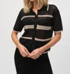 Joseph Ribkoff Open Weave Top In Black/vanilla In Black
