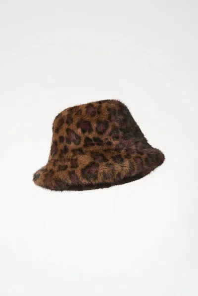Joseph Ribkoff Women's Leopard Print Faux Fur Bucket Hat In Black/beige In Brown