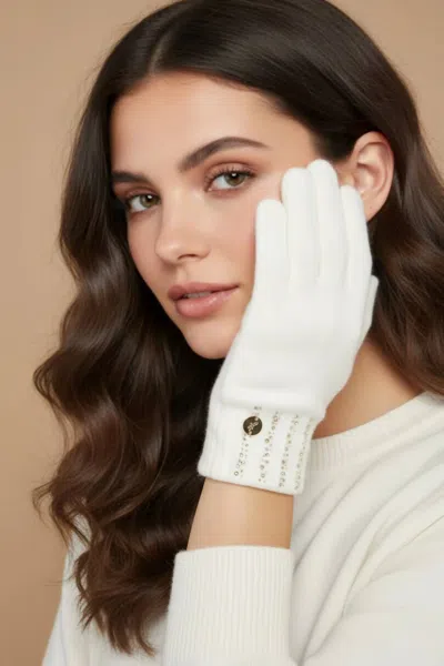 Joseph Ribkoff Women's Rhinestone Embellished Knit Gloves In Winter White In Orange