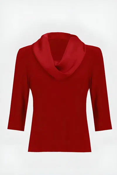 JOSEPH RIBKOFF WOMEN'S SILKY KNIT SATIN FITTED TOP IN RED